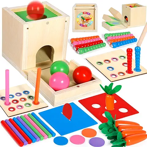 6 En 1 Juguetes Educativos Montessori de Madera1 2 3 Años, Juegos Educativos de Bolas Colores Zanahorias Monedas, Juguete de Clasificación de Madera, Regalo Cumpleaños Navidad para Niños Niñas  