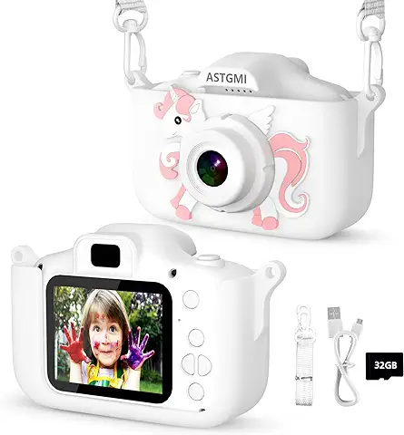ASTGMI Juguetes de Cámara para Niños para Niños y Niñas, 1080P HD Camara Fotos Infantil, Cámara Fotos Niños, Cumpleaños de para Niños de 3 4 5 6 7 8 9 10 Años, con Tarjeta SD de 32 GB (Blanco)  