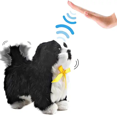 DeAO Mascota Interactiva Perrito Robot Inteligente Juguete Electrónico con Ladridos, Movimientos y Sensor al Tacto (Blanco y Negro)  