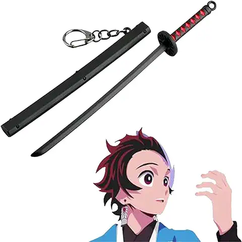 Demon Slayer Mini Toy Katana Llavero, Kamado Tanjirou Sunwheel Sword con Scabbard Sword Weapon Model Metal Llavero Colgante, para Amantes del Anime  