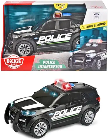 Dickie Toys 203714018 Ford Police Interceptor - Coche de Policía con luz y Sonido (25 cm, Escala 1:18, Versión de EE.UU., para Niños a Partir de 3 Años)  