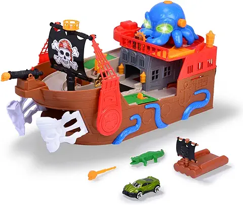 Dickie Toys - Barco Pirata - Amplio Barco de Juguete (41,5 cm) para Niños a Partir de 3 Años con Autopista de Carreras, Efectos Especiales, luz y Sonido, Adecuado como Juguete de Baño y Juguete de  