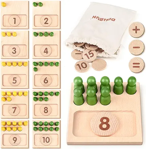 DINORUN Montessori Juguetes 3 4 5 6 Años Juguetes de Madera Juegos Matematicos con Bolsa de Almacenamiento Juegos Educativos Regalo Niña Niño 3 4 5 6 Años  