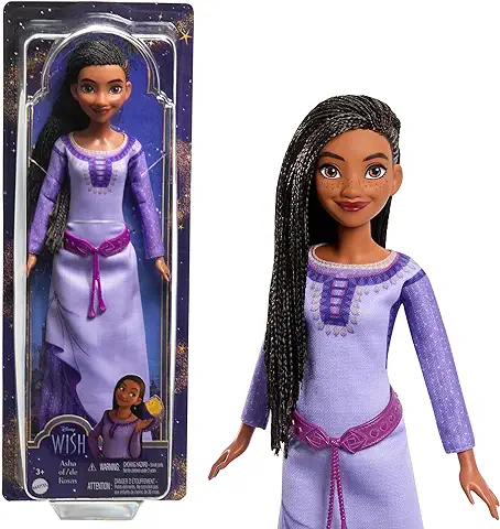 Disney Wish El Poder de los Deseos, Asha Muñeca con Vestido Morado y Accesorios, Inspirado en la Película, Juguete +3 Años (Mattel HPX23)  