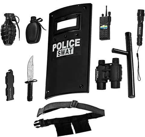 Dress Up America Oficial de Policía SWAT Juego de rol para Niños - Fuerza Policial Aparentar Juego de Accesorios Incluye Espada y Escudo de Plástico, Cinturón, Linterna y más  