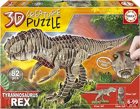 Educa - Puzzle 3D T-Rex Creature Puzzle. Monta tu Propio Dinosaurio en 3D a Partir de 5 6 7 8 Años (19182)  