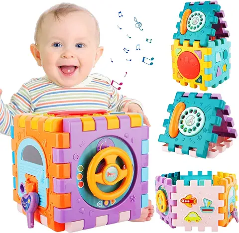 ENCOUN Cubo Actividades, Juguetes Sensoriales Montessori con Música, Clasificación de Cubos Educativos, Regalo para Bebes y Niños 1 a 3 Años  