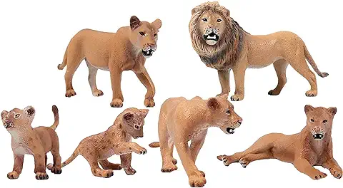 FLORMOON Juguete de León 6 Piezas Realista de Leones Modelo de Acción de Plástico Figuras de Animales Salvajes Educativos Juguetes de Granja de Bosque Magdalenas Topper Cumpleaños para Niños  