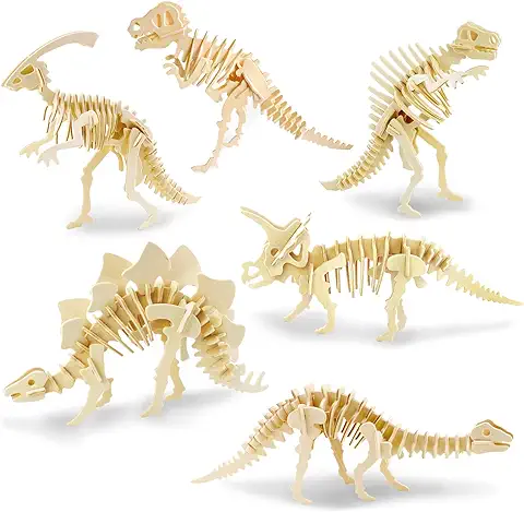 Georgie Porgy Modelos de Animales de Madera en 3D, Kit de Construcción de Artesanía en Madera de Rompecabezas ños de Edad para Niños (Dinosaurio 6 Paquetes)  