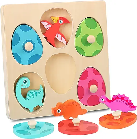 Goorder Montessori Puzzles de Madera Juguetes Bebes, Dinosaurios Rompecabezas de Madera Juegos Niños Educativo, Juguete Regalos de Cumpleaños de Navidad para Bebés Niñas y Niños de 1 2 3 Años  