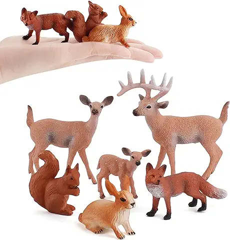 JOKFEICE Figuras de Animales, Figuras de Animales del Bosque, 6 Figuras de Animales de Plástico, Proyecto de Ciencias, Aprendizaje de Juguetes Educativos, Adorno de Torta para Niños  