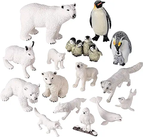 JOKFEICE Figuras de Animales Polares, 15 Piezas, Figuras de Animales Realistas, Pingüino, de Plástico, Modelo de Acción para Juguetes Educativos Tempranos para Niños y Adultos  