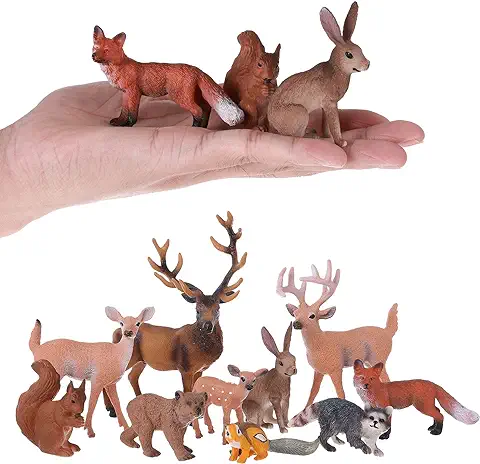 JOKFEICE - Juego de 10 Figuras de Animales del Bosque de Plástico, Modelo de Acción, Proyecto Científico, Juguetes Educativos, Regalo de Cumpleaños, Decoración de Pastel para Niños  