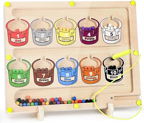 Joyreal Laberinto Magnético de Colores y Números - Motricidad Fina Juguetes Niños 3 4 5 Años Magnético de Madera Juegos Educativos Juego de Combinación de Colores  