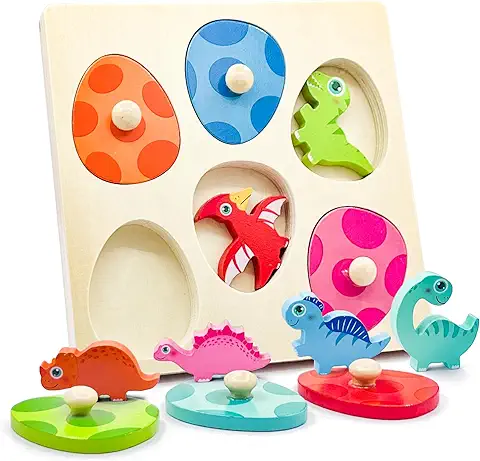 Juguetes Niños 1 2 3 Año, Juegos Montessori Puzzle Madera Dinosaurios y Huevo Color Clasificación, Juegos Educativos Rompecabezas Aprendizaje Regalos para Niños Niñas  