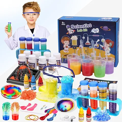 LEAZZLE Kit Científico con 70+ Experimentos de Ciencias para Niños 4-12 Años Juegos y Juguetes Educativo Regalo Pequeños Científicos, DIY Erupcción Volcan, Haz Cristales, Circuitos de Frutas  