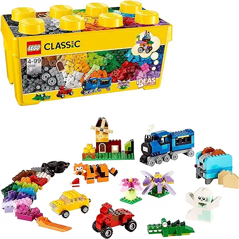 LEGO 10696 Classic Caja de Ladrillos Creativos Mediana, Juegos de Construcción para Niños y Niñas de 4 Años o Más, Base Verde, Coches y Animales de Juguete, Fácil Almacenaje, Idea de Regalo  
