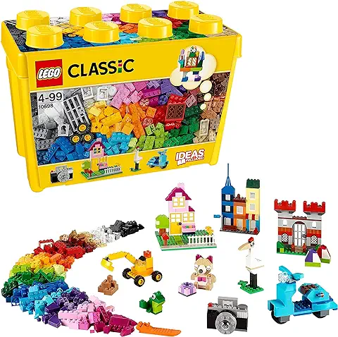 LEGO 10698 Classic Caja de Ladrillos Creativos Grande, Juguetes para Niños y Niñas de 4 Años o Más, 2 Bases Verdes, Animales, Casas y Coches de Juguete, Juego de Construcción  