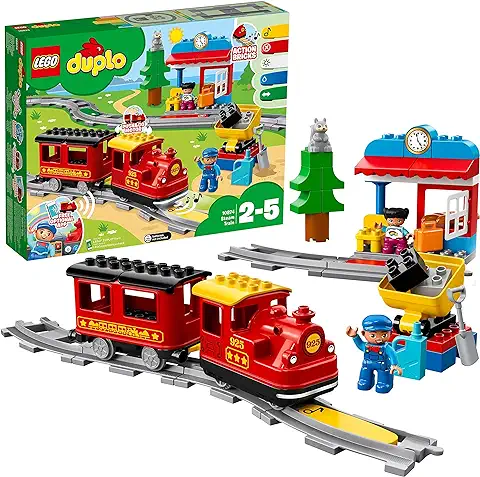 LEGO 10874 Duplo Tren de Vapor de Juguete para Niños y Niñas de 2 a 5 Años con Luz y Sonido, Set con 16 Vías para Trenes y Figuras Educativas para Bebés, Idea de Regalo Infantil  