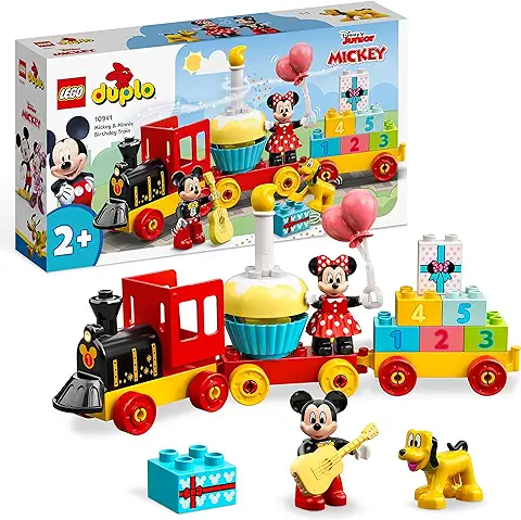 LEGO 10941 Duplo Tren de Cumpleaños de Mickey y Minnie, Juguete para Niños de 2, 3 y 4 Años o Más, Figura de Pluto, Tarta y Vela, Regalos para Bebés  