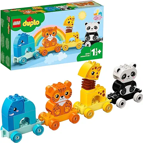 LEGO 10955 Duplo Tren de los Animales con Jirafa, Elefante, Oso Panda y Tigre de Juguete, Primer Set de Construcción para Niños de 1.5-2 Años o Más  