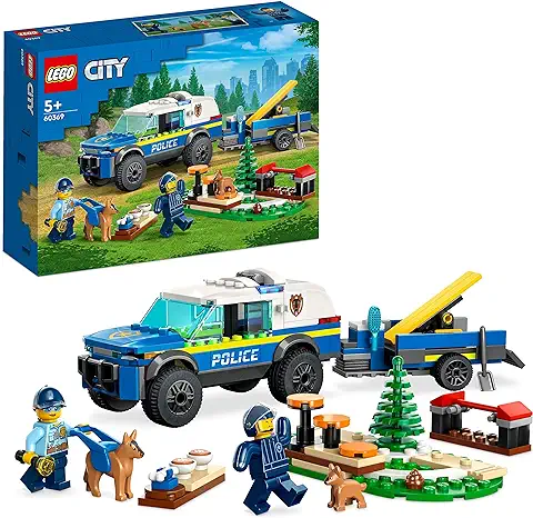 LEGO 60369 City Entrenamiento Móvil para Perros Policía, Animales de Juguete para Niños y Niñas de 5 Años o Más, Coche Todoterreno con Remolque, Circuito de Obstáculos  