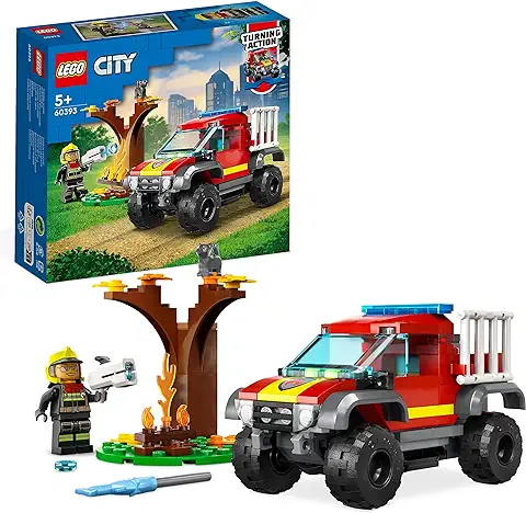 LEGO 60393 City Camión de Rescate 4x4 de Bomberos con Lanzador de Elementos de Agua, Juguete para Niños y Niñas de 5 Años o Más, Mini Figura de Bombera y Gatito  