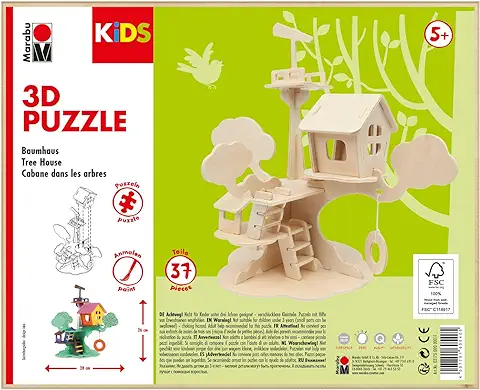 Marabu Kids 3D-Puzzle de Madera (37 Piezas, 28 x 26 cm), Color casa para árboles. (0317000000011)  