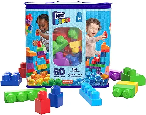 Mega Bloks Bolsa Clásica con 60 Bloques de Construcción, Juguetes Bebés 1 año (Mattel DCH55)  