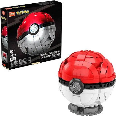 Mega Construx Pokémon Pokeball Gigante Figura de Bloques de Construcción de Juguete para Niños y Niñas +10 Años (Mattel HBF53)  