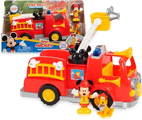 Mickey & Minnie-Coche de Bomberos,set de Juguete con Vehículo y 2 Figuras Articuladas,camión de Bomberos con Escalera Extensible,sonidos y Luces,y los Personajes Mickey Mouse y Pluto,Famosa (MCC00000)  