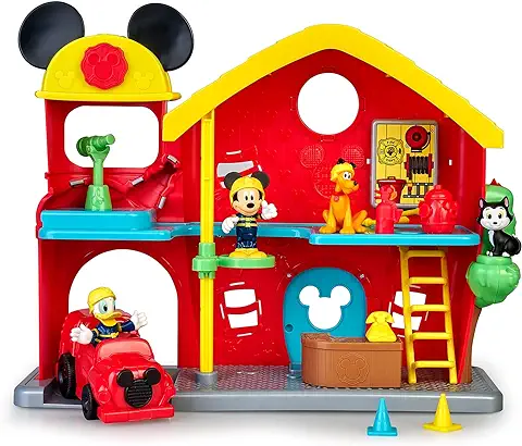 Mickey & Minnie - Estación de Bomberos, Set de Juguete de Mickey Mouse y Sus Amigos de Disney, con Figra Articulada, 10 Accesorios Incluidos como el Coche de Bomberos y Elementos de Juego (MCC19000)  