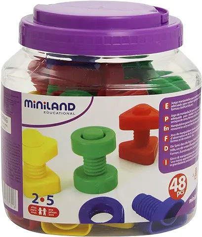 Miniland- Juego para Enroscar: Tornillos Y Tuercas, Multicolor, Talla Única (SI-M31721), de 2 a 5 Años.  