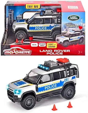 MOJORETTE Grand Series Vehículo Policial de Juguete Land Rover, Fabricado en Metal y Plástico, 12.5 cm, Luz y Sonido (213712000038)  