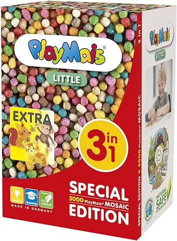 PlayMais Little 3 en 1 para Niños a Partir de 3 Años, Juguete de Motricidad con 5.000 PlayMais y Plantillas de Manualidades  