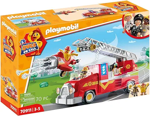 PLAYMOBIL Duck ON Call 70911 Camión de Bomberos con Miniavión, con luz y Sonido, Juguete para Niños a Partir de 3 Años  
