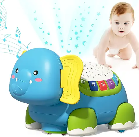 Purphy Elefante Que Gatea Juguete Bebe, Juguetes Niños 1 Año Tiene Música y Luces Led, Juguetes de Música para Bebés, Juguete Educativo Regalos para Bebé 6 12 18 Meses  