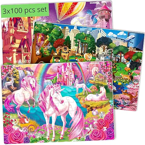 Puzzle Infantiles 3 4 5 Años – 3 Rompecabezas Grandes de 100 Piezas de Quokka – Unicornios Princesas y Animales – Juguetes de Regalo para Niños y Niñas de 6 8 10 Años  