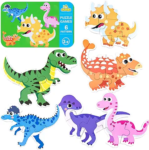 Puzzles de Madera para Niños, 6 Pack Dinosaurios Rompecabezas Puzzle, Juguetes Montessori Puzzle Infantil Bebes, Montessori Educativos Regalos para Niños Niñas de 1 2 3 4 5 Años Regalos de Cumpleaños  