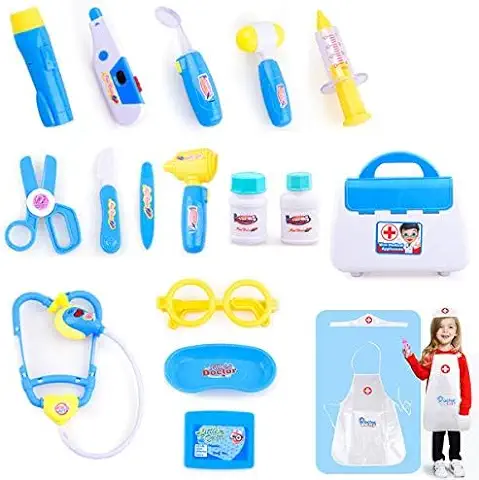 Queta Kit Doctor Toy Doctor Kit de Niños 18 Piezas Maletín de Doctor Medico Doctor Juego de rol Juguete para Niños Pequeños 3+ Años (Azul)  