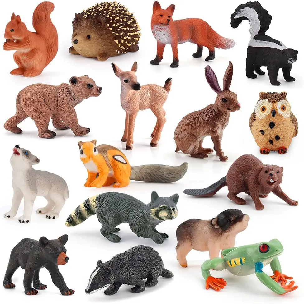 RANJIMA Figuras de Animales Pequeños para Niños, 16 Piezas Juguetes de Figuras de Animales de Selva, Mini Animal Salvaje Figura Modelo Juguetes Set de Simulación De Animales Niños Niñas Juguete  