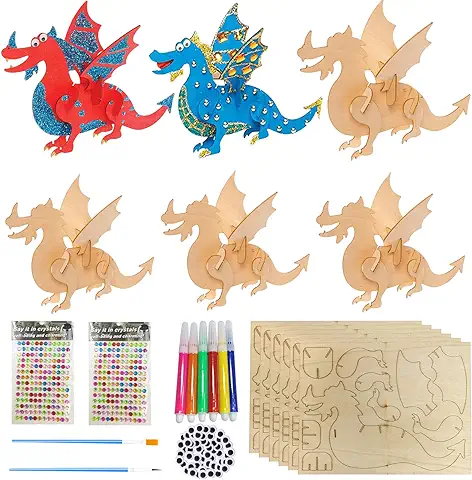 RUIJIE 36 Piezas Kit de Manualidades de Madera de Bricolaje para Niños Juegos Dinosaurios Madera Sin Pintar Colorear Juguete Creativo con Herramientas de Pintura Regalos para Niños 3 4 5 6 7 8 Años  