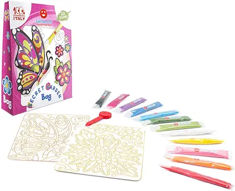 Sabbiarelli Sand-it For Fun - Bag Secret Garden-Set de Manualidades Creativas: Arena Colorear los Dibujos del Jardín Secreto, 12 Colores, Regalo Infantil Años 8+  