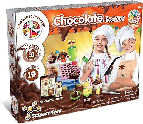 Science4you Fábrica de Chocolates - Juegos y Juguetes para Niños 8 Años con 31 Experimentos, Haz Galletas y Bombones, Incluye los Moldes, Juego Cocina Infantil y Regalos para Niños 8 9 10 Años  