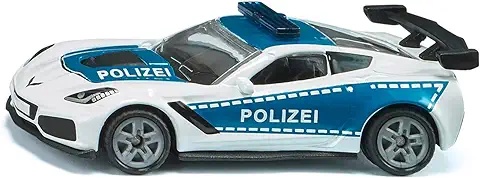 Siku 1525, Coche de Policía Chevrolet Corvette ZR1, Juguete de Policía, Metal/Plástico, Azul/Blanco, Apertura de Capó  