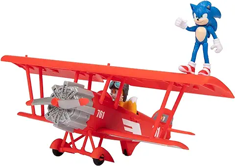 Sonic The Hedgehog - Avión y Figuras Exclusivas de y Tails 6 cm - El Avión Cuenta con una Hélice Giratoria para Aumentar la Diversión - Sugerido para Mayores de 3 Años  