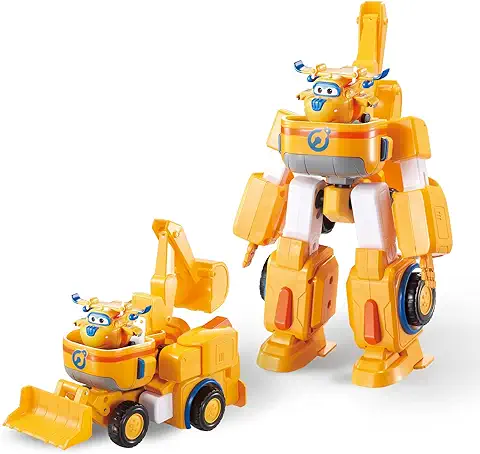 SUPER WINGS Vehículo Robot Transformable Donnie's Dozer 18 cm + 1 Figura 5 cm - Vagón Transform-a-Bots y Avión de Juguete de la Película de Animación - Juguetes para Niños a Partir de 3 Años  