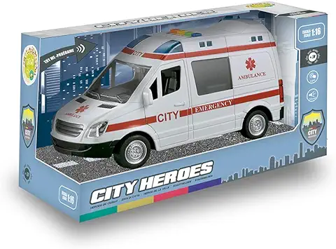 Tachan-Ambulancia con LUZ Y Sonido Heroes DE Ciudad 1:16, Escala, Color no Aplica (CPA Toy Group Trading S.L. 746T00459)  
