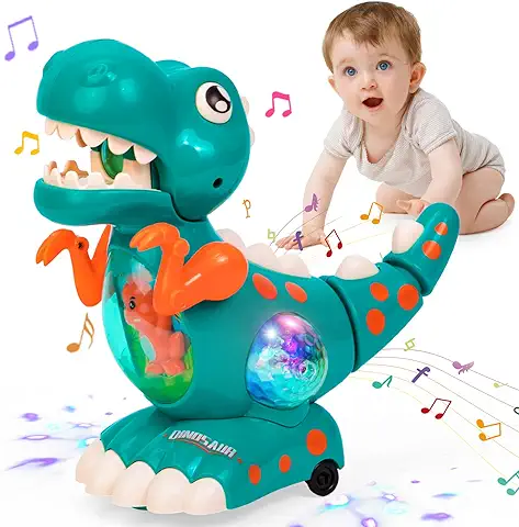 Thedttoy Dinosaurio Juguetes Niños 1 Año, Musical Juguetes Bebes 6-12 Meses Interactivo Dino Juguete de Arrastrándose con Luces LED y Sonidos, Navidad Cumpleaños Regalos para Bebes Niños 1 2 3 Años  