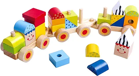 Tooky Toy Tren para Ensartar Juguete de Madera Colorido de 26 Piezas Cubos de Colores para el Desarrollo de la Motricidad Fina y Gruesa Para Niños y Niñas +18 Meses  